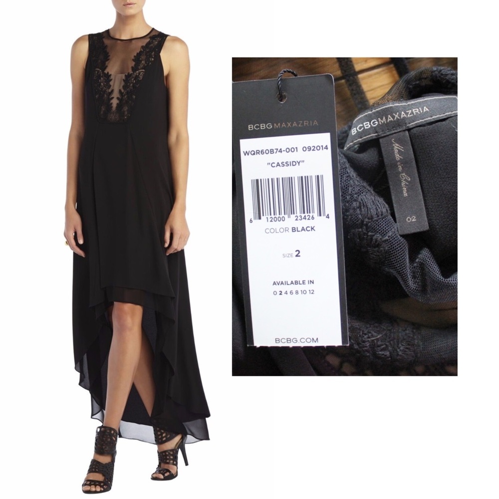 BCBGMaxazria NWT Cassidy Sleeveless Embroidered Lace High Low Dress 2